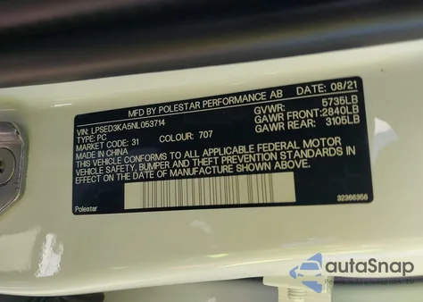 2022 Polestar 2 Long Range Dual Motor z USA, uszkodzony, nr VIN LPSED3KA5NL053714